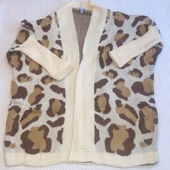 NEW! Cream Tan Brown Leopard Open Cardigan Sweater S L 1X 2X - Picture 5 of 12